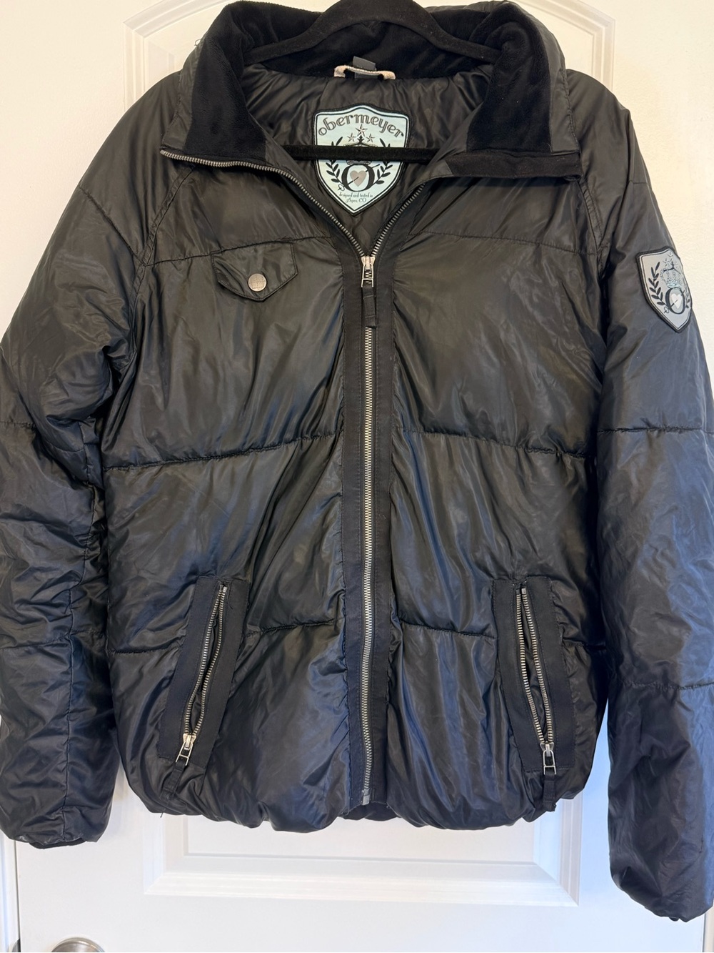 Obermeyer Black Puffer Ski Jacket XL 18-20 Winter Snow Coat Fleece Collar Hooded - Picture 2 of 10